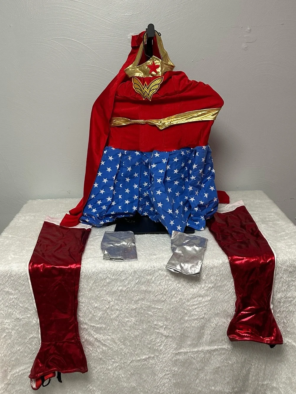 Red & Blue Wonder Woman Adult Large Costume - Cape, Skirt & Accessories